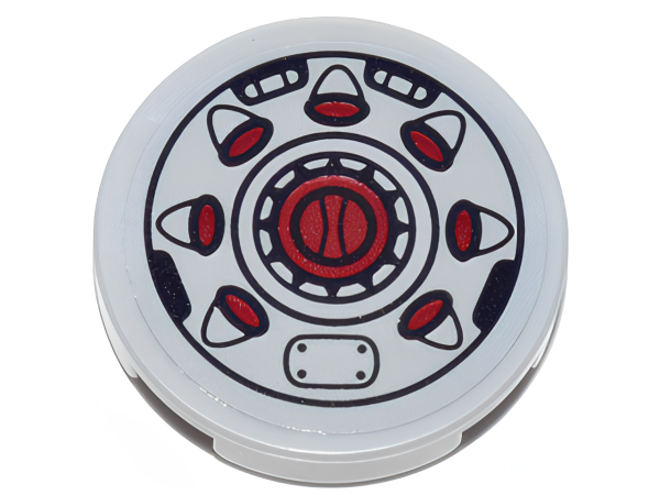 Lego Tile, Round 2 x 2 with Bottom Stud Holder with Black Outline and Radial Red Buttons Pattern (Sticker) 14769pb153